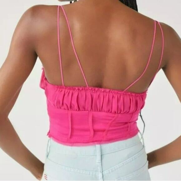 Urban Outfitters Pink Crop Tank Ronny Corset Style Cropped Top Medium Retail $55 - Picture 2 of 11
